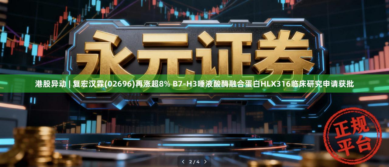 港股异动 | 复宏汉霖(02696)再涨超8% B7-H3唾液酸酶融合蛋白HLX316临床研究申请获批